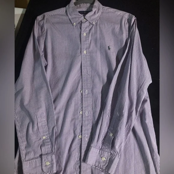 Polo by Ralph Lauren Purple Pinstripe Button Down Long Sleeve Dress Shirt Size M - Picture 2 of 3